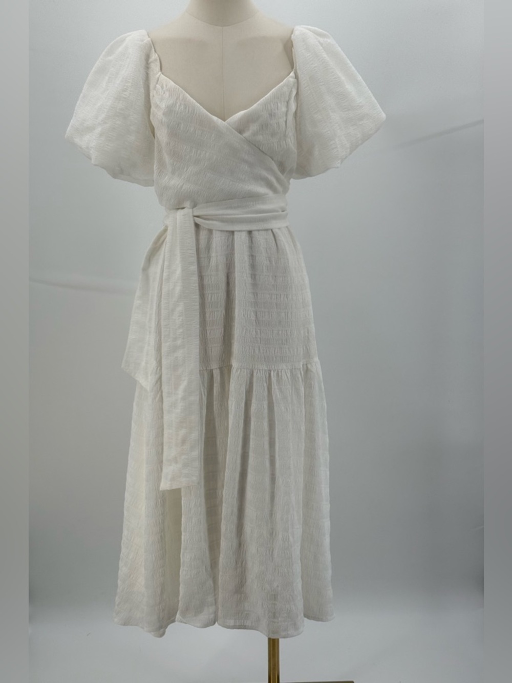 ASTR The Label White Puff Sleeve Midi Romantic Tiered Summer Dress, Square Neck - Picture 5 of 16
